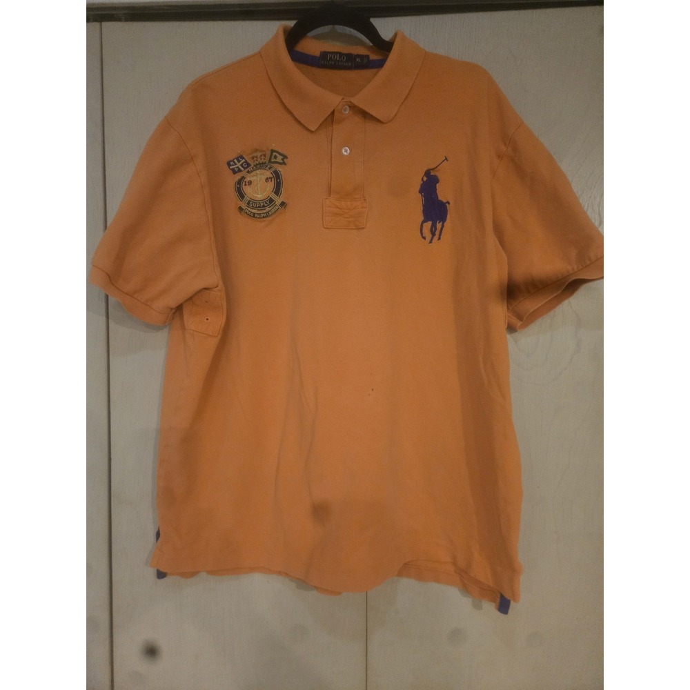 Polo Ralph Lauren Big Pony Marine Supply Polo Shirt Orange Blue XL Cotton
